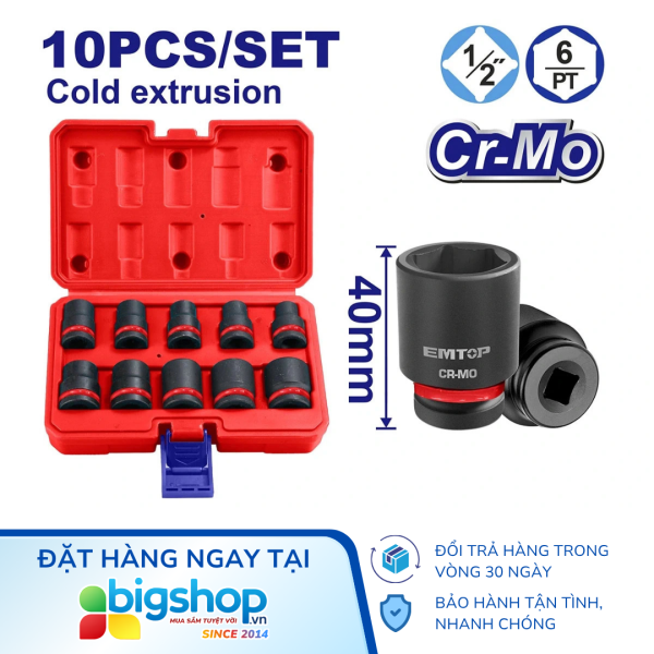 Bộ 10 đầu tuýp 1/2 inch EMTOP EMSS12101