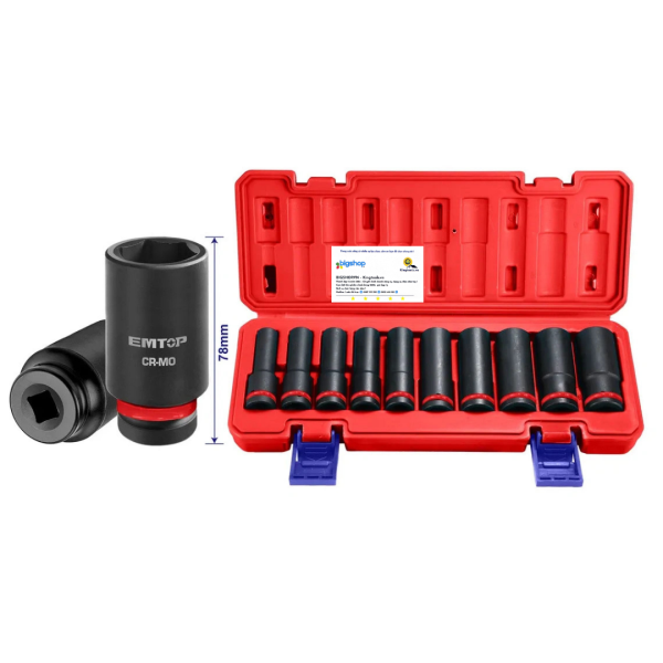 Bộ 10 đầu tuýp dài 1/2 inch EMTOP EMSS12102L