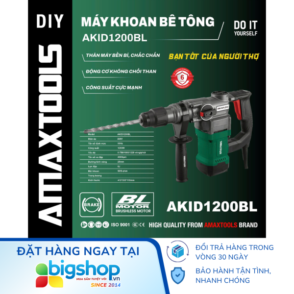 Máy khoan bê tông AMAXTOOLS AKID1200BL (Công suất 1200W)