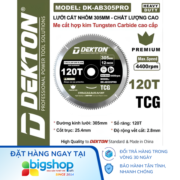 Lưỡi cắt nhôm gỗ 305mm DEKTON DK-AB305PRO (120 răng)