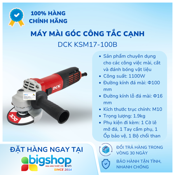 Máy mài góc công tắc cạnh DCK KSM17-100B (CS 1100W, đá mài 100mm)