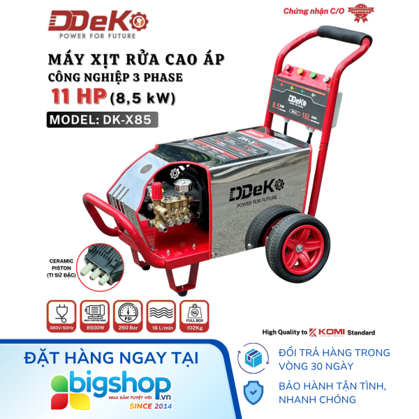 Máy xịt rửa công nghiệp 8.5kW DDEKO DK-X85 (260 Bar)