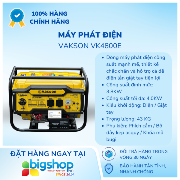 Máy phát điện gia đình VAKSON VK4800E (CS 4.0KW)