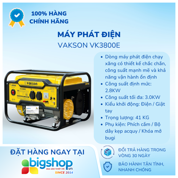 Máy phát điện gia đình VAKSON VK3800E (CS 3.0KW)