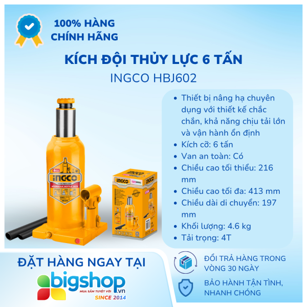 Kích đội thủy lực 6 tấn INGCO HBJ602