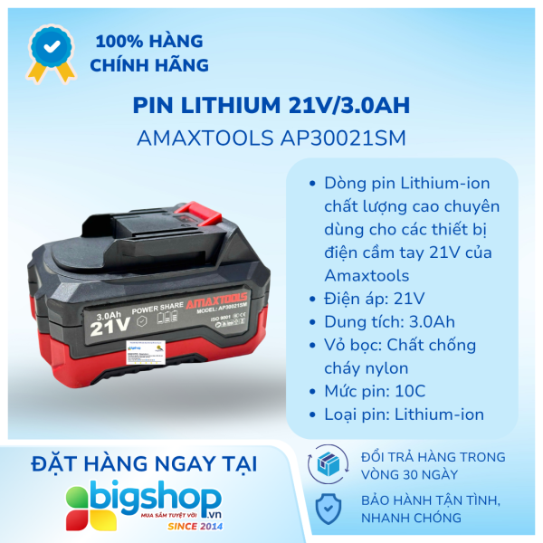Pin Lithium AMAXTOOLS AP30021SM (21V/3.0Ah)