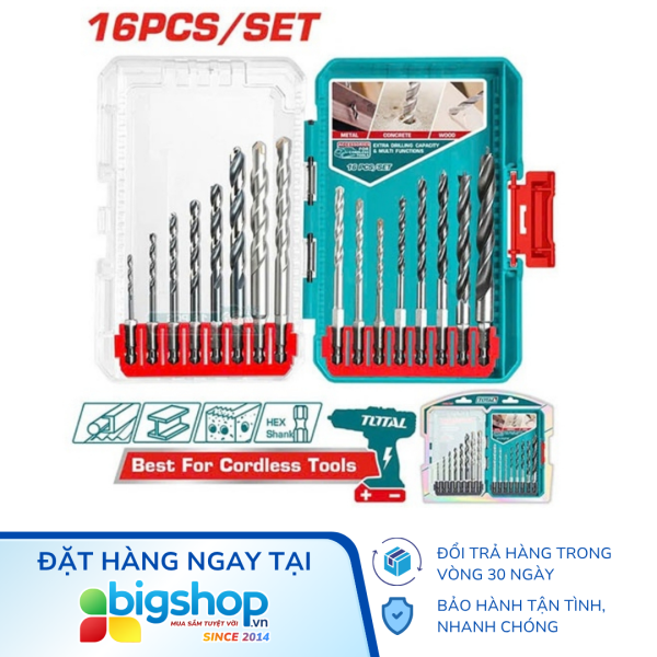 Bộ 16 mũi khoan kim loại, khoan tường và khoan gỗ TOTAL TACSDL11608