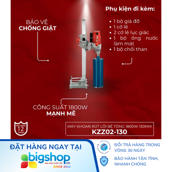 Máy khoan rút lõi bê tông 130mm DCK KZZ02-130 (CS 1800W)
