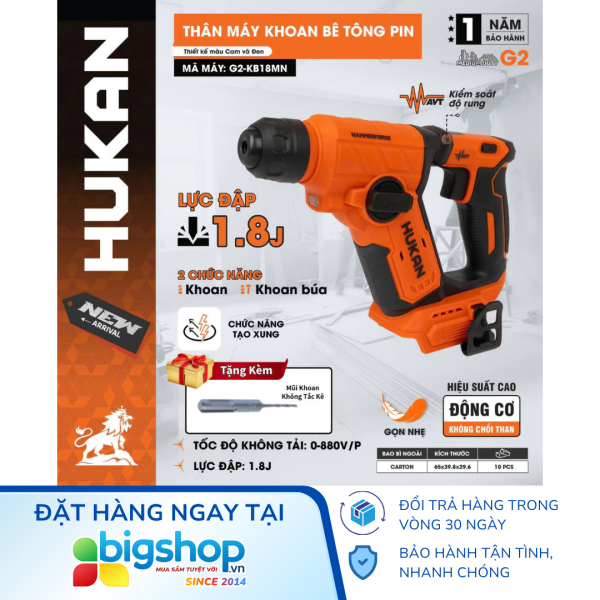 Máy khoan bê tông mini dùng pin HUKAN G2-KB18MN (Thân máy)