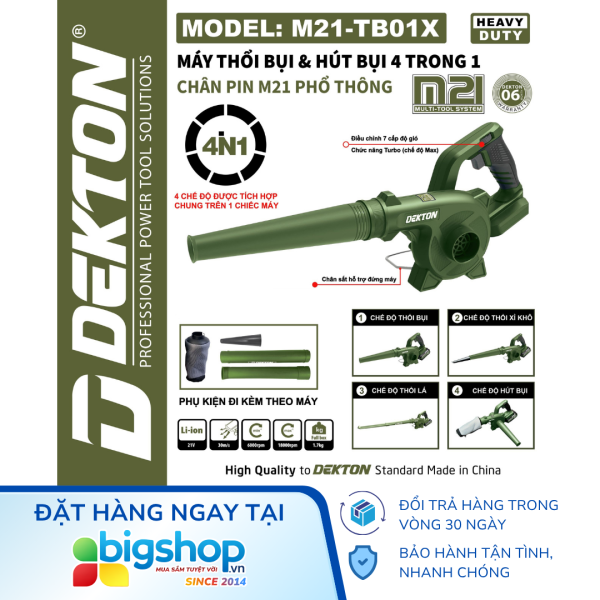 Máy thổi hút bụi dùng pin DEKTON M21-TB01X - Thân máy