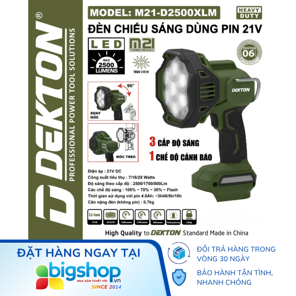 Đèn chiếu sáng dùng pin 21V DEKTON M21-D2500XLM (Thân máy)