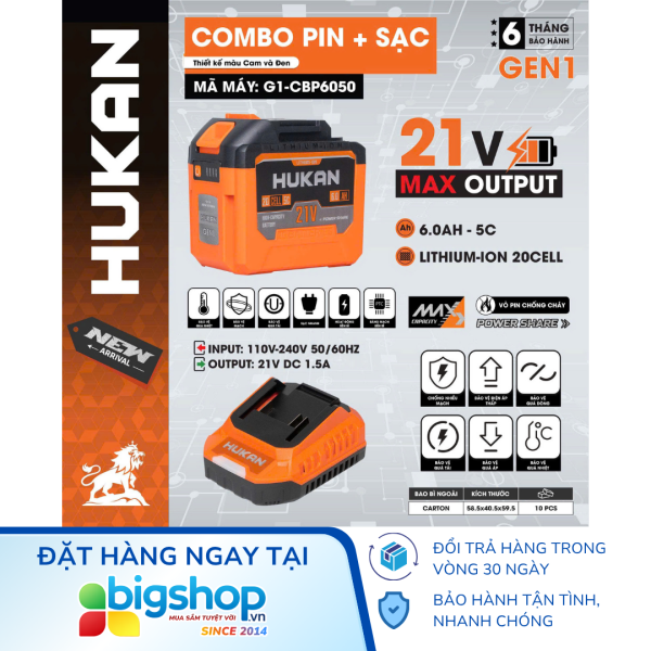 Combo pin 6.0Ah và sạc 1.5Ah HUKAN G1-CBP6050 (GEN 1)