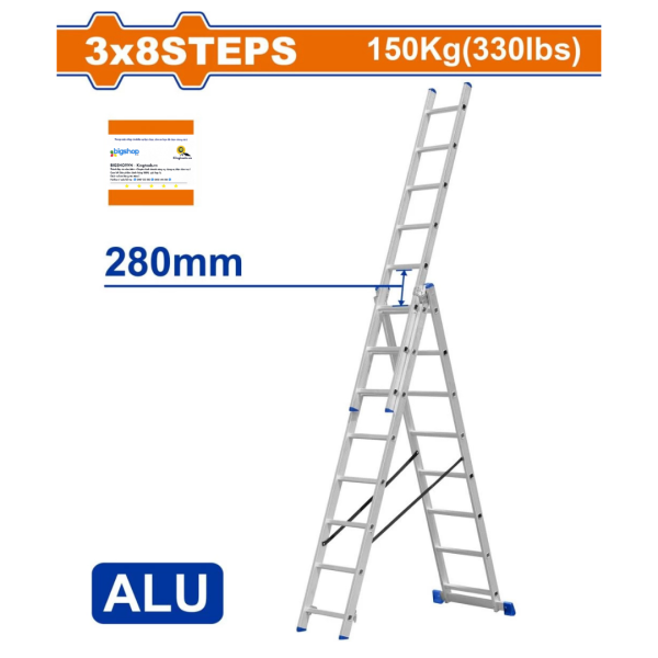 Thang xếp kéo dài 3 đoạn 3x8 bậc WADFOW WLD6H38