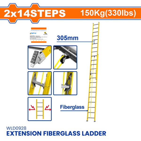 Thang xếp sợi thủy tinh kéo dài 2x14 bậc WADFOW WLD0928