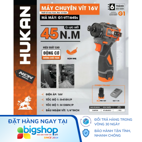 Máy chuyên vít dùng pin 16V HUKAN G1-VT1645s (2 pin 1.5Ah và 1 sạc)