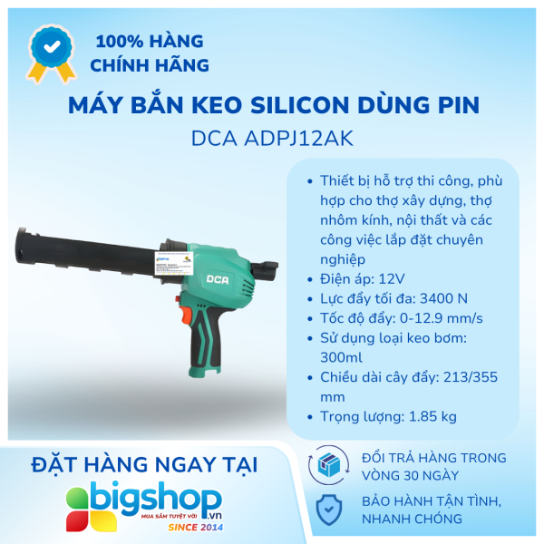 Máy bắn keo silicon dùng pin 12V DCA ADPJ12AK (2 pin 2.0Ah và 1 sạc)