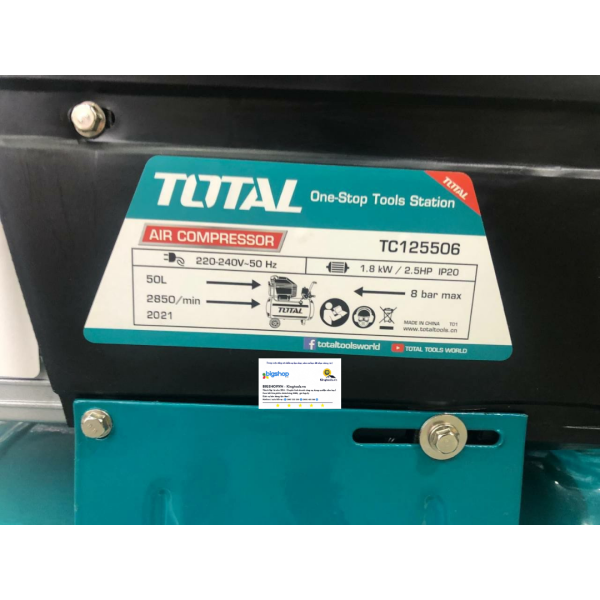 Máy nén khí có dầu 50L TOTAL TC125506 (Công suất 2.5HP)