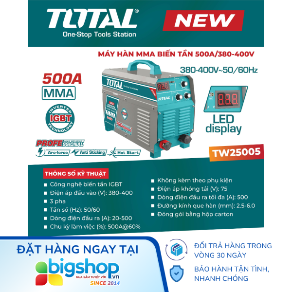 Máy hàn MMA biến tần TOTAL TW25005 (500A/380-400V)