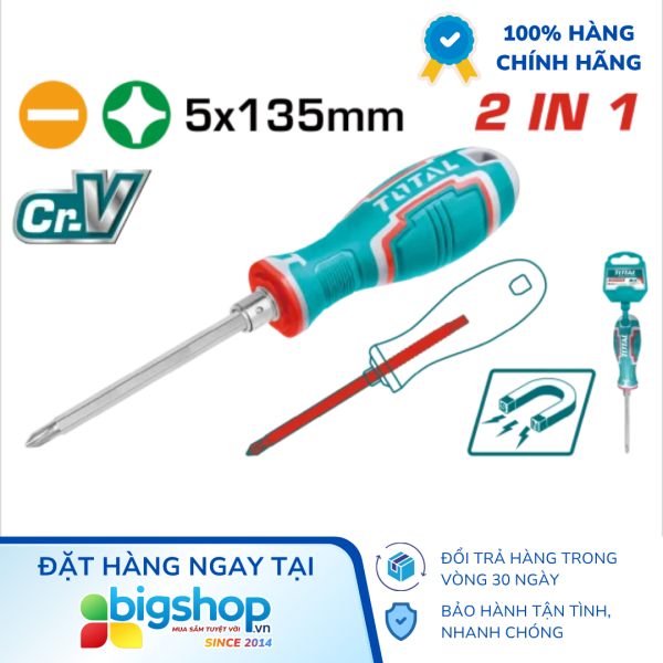 Tua vít 2 đầu dẹp và bake TOTAL THT250226 (5x135mm)