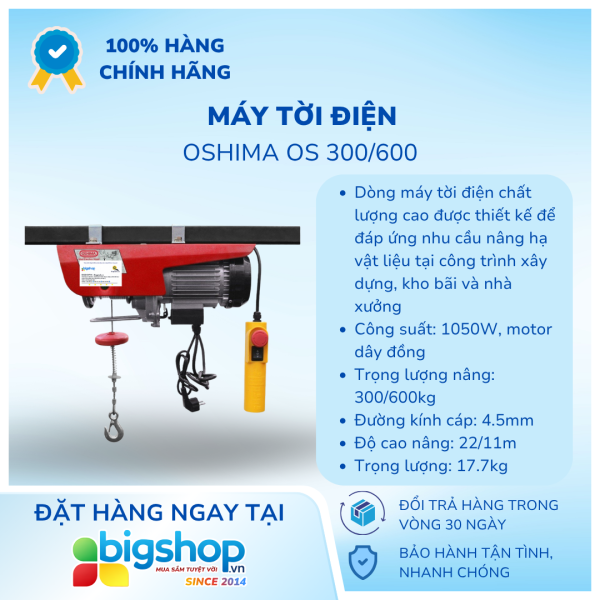 Máy tời điện OSHIMA OS 300/600 (Công suất 1050W)