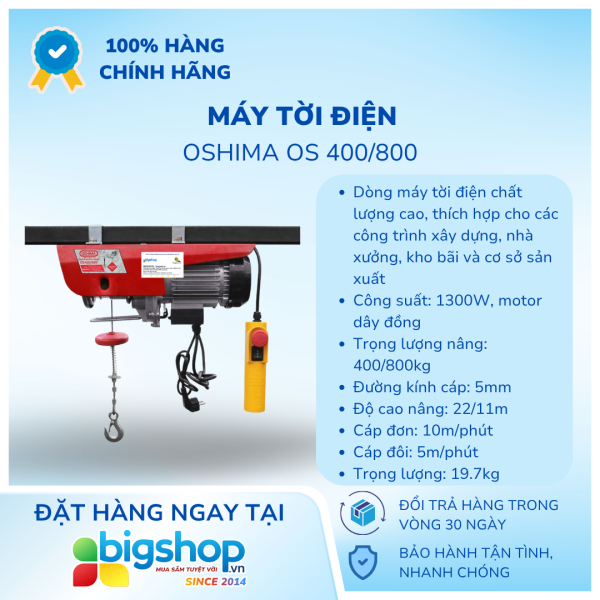 Máy tời điện OSHIMA OS 400/800 (Công suất 1300W)