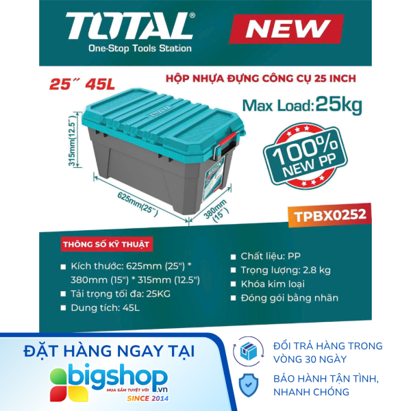 Hộp nhựa đựng công cụ 25 inch TOTAL TPBX0252 (45L)