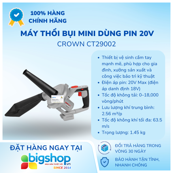 Máy thổi bụi dùng pin 20V CROWN CT29002 (Thân máy)