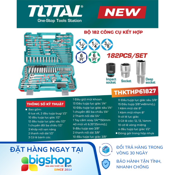 Bộ 182 công cụ kết hợp TOTAL THKTHP61827