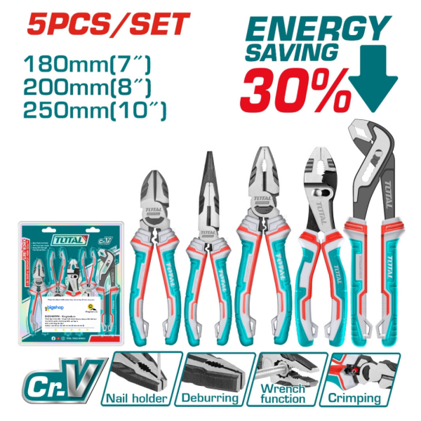 Bộ 5 kìm tay cầm TPR chuyên dụng TOTAL THT2K0588