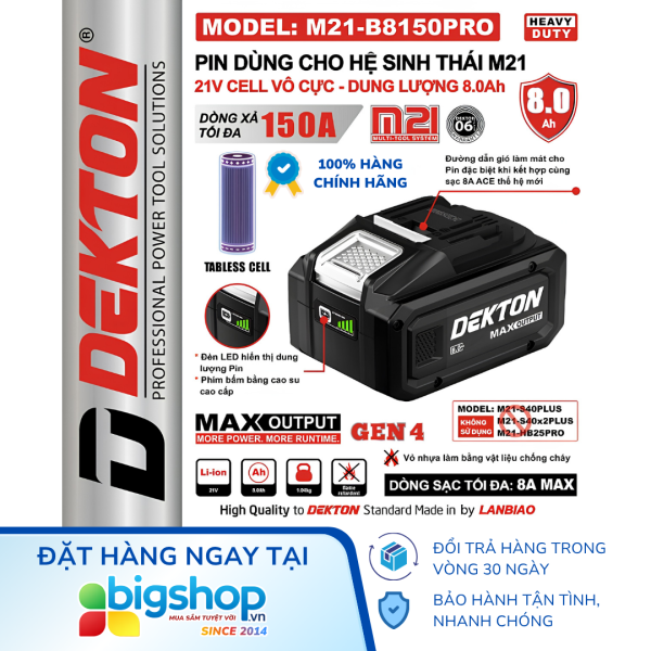 Pin 21V/8.0Ah DEKTON M21-B8150PRO