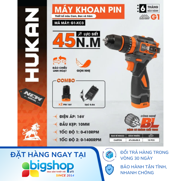 Máy khoan pin HUKAN G1-XC3 (GEN 1) - 2 pin 16V và 1 sạc