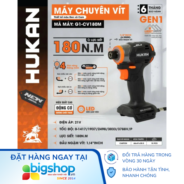 Máy chuyên vít dùng pin HUKAN G1-CV180M (GEN 1) - Thân máy