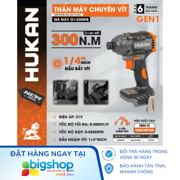 Máy chuyên vít dùng pin HUKAN G1-S300FB (GEN 1) - Thân máy