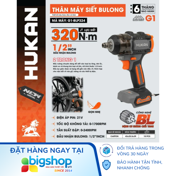 Máy siết bulong pin đầu 2in1 HUKAN G1-BLP324 (GEN 1) - Thân máy
