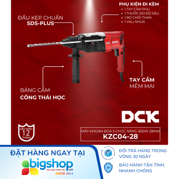Máy khoan búa 3 chức năng DCK KZC04-28 (CS 820W, mũi 28mm)