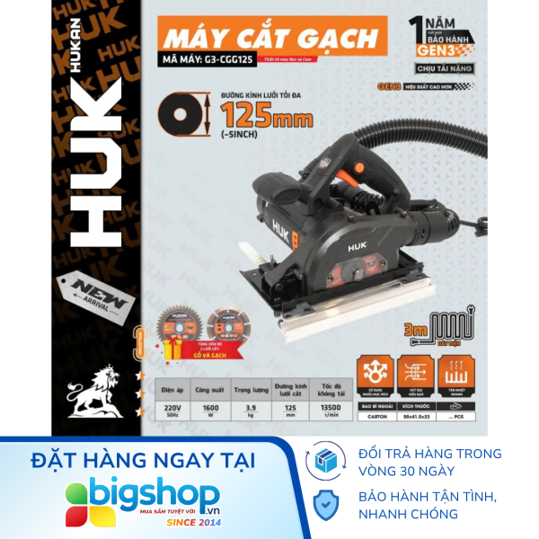 Máy cắt gạch 125mm HUKAN G3-CGG125 (GEN 3) - Công suất 1600W