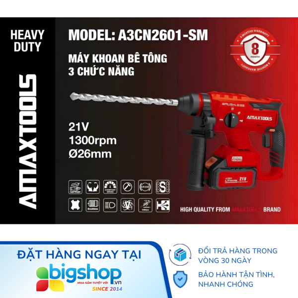 Máy khoan bê tông dùng pin AMAXTOOLS A3CN2601-SM - Thân máy