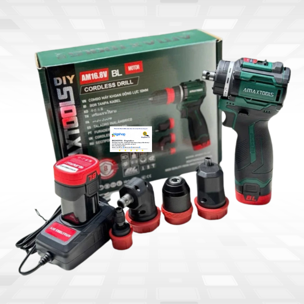 Máy khoan pin 4 đầu đa năng AMAXTOOLS AKI6511-Plus (2 pin 16V và 1 sạc)