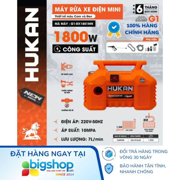 Máy rửa xe điện mini HUKAN G1-RX1801MN (GEN 1) - Công suất 1800W