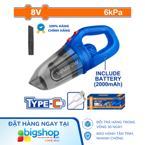 Máy hút bụi pin 8V-0.45L WADFOW WLV0801 (Kèm 1 dây cáp sạc)