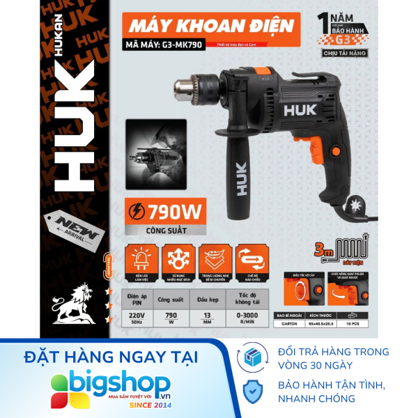 Máy khoan điện cầm tay HUKAN G3-MK790 (GEN 3) - Công suất 790W