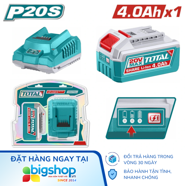 Bộ 1 pin 4.0Ah và 1 sạc dùng pin 20V TOTAL TFBCPK1012