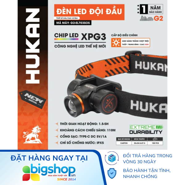 Đèn LED đội đầu HUKAN G2-EL703SOS (GEN 2)
