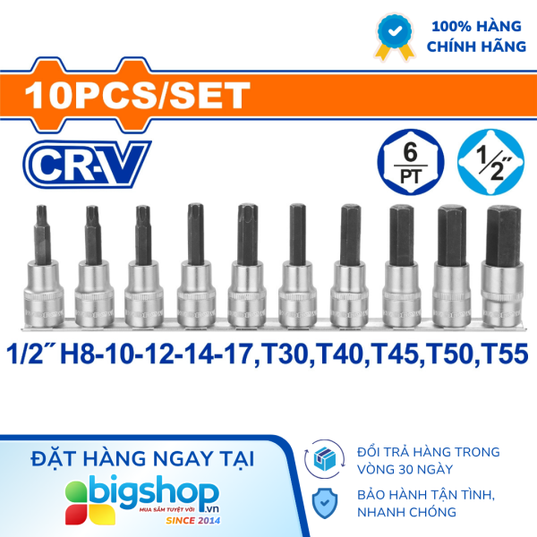 Bộ 12 đầu tuýp 1/2 inch ra đầu vít lục giác, sao WADFOW WST1412