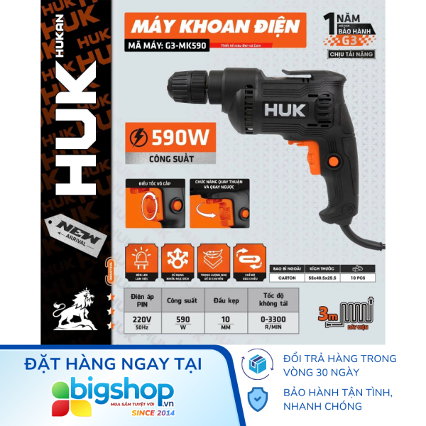 Máy khoan điện 590W HUKAN G3-MK590 (GEN 3)