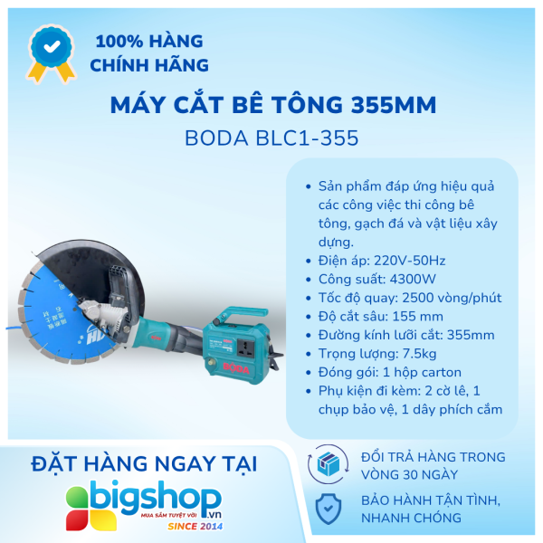 Máy cắt bê tông 355mm BODA BLC1-355 (CS 4300W, Có lưỡi)