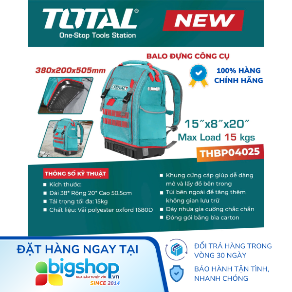 Balo đựng công cụ 15kg TOTAL THBP04025