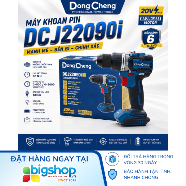Máy khoan pin 13mm DONGCHENG DCJZ2090i (CS 700W, lực siết 90Nm)