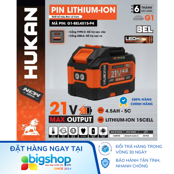 Pin 21V/4.5Ah HUKAN G1-BEL4515-P4 (GEN 1) - 15 cell