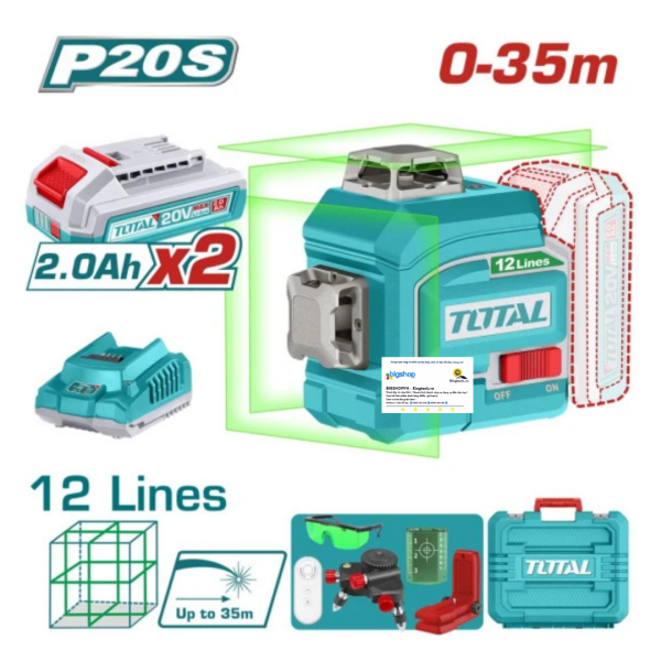 Máy cân bằng laser 12 tia xanh TOTAL TLL3012165 (2 pin 2.0Ah và sạc)